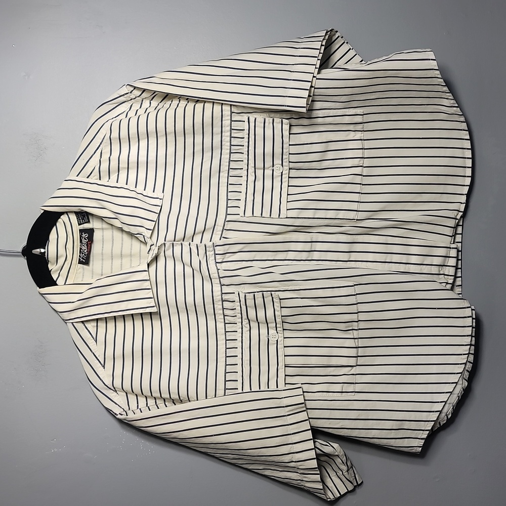 Unisex Vintage 90's Boxy Cropped Vertical Strip Oversized Streetwear Shirt